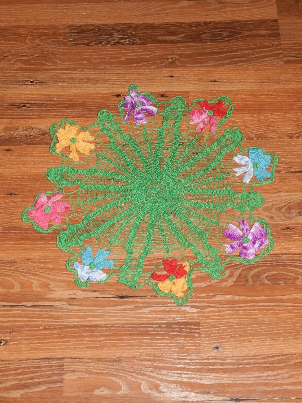 Vintage Large Round 20" Crocheted Multicolor Floral Doily Cottage Core Farmhouse